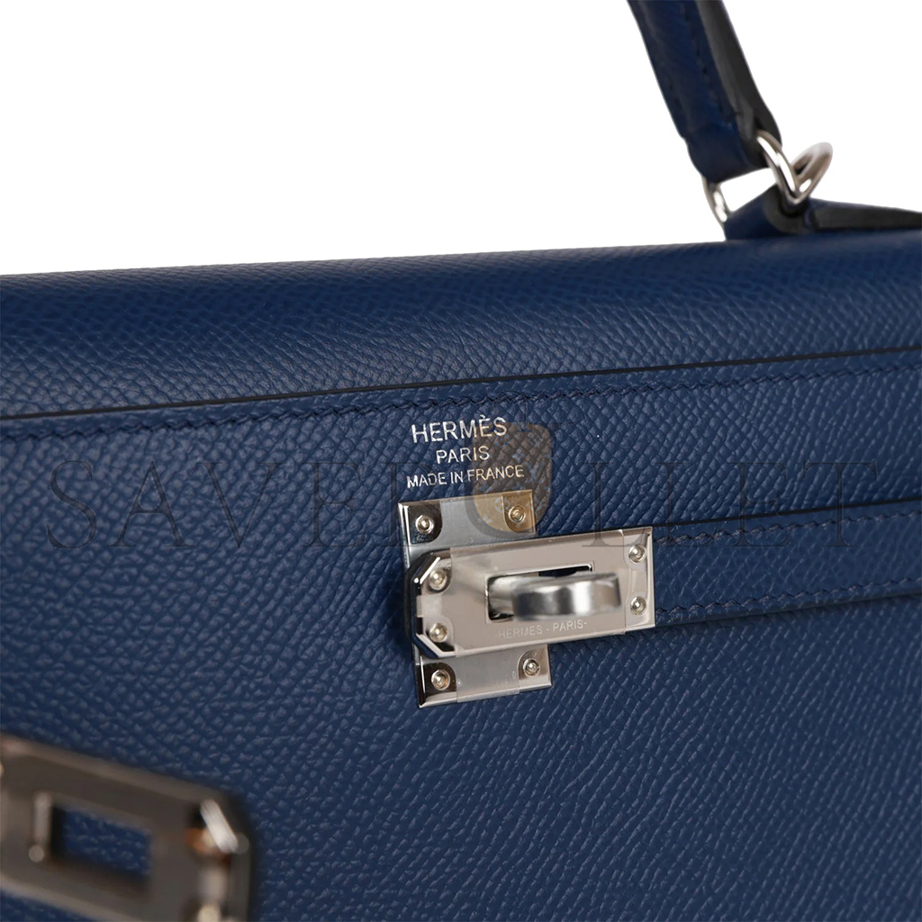 HERMÈS KELLY SELLIER 28 BLEU SAPHIR EPSOM PALLADIUM HARDWARE (28*22*10cm)